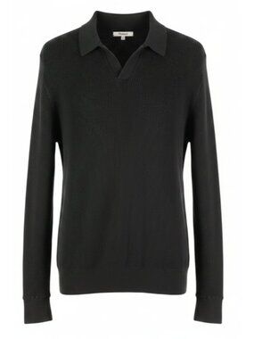 Madewell Sweater Womens Large Black Merino Wool Collared Rib Knit Pullover